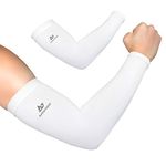 AetherGear Compression Arm Sleeve (1 Pair) - Protection Cover Arm Sleeves Men and Women for Basketball, Cycling, Tennis, Golf, Baseball, Driving, Gardening, Fishing, and UV Protection (White)