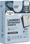 Green Edge 360 Laundry Detergent Sheets Eco-Friendly, Plant-Based Natural Washing Detergent for Up to 64 Loads Travel Friendly, Hot and Cold Washes (64 Sheets (1 Pack), Ocean Breeze)