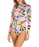 Hurley Women's OAO Long Sleeve Retro Surf Suit One Piece Swimsuit, Sunset District, XL