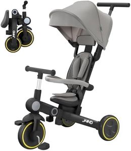 JMMD Baby Tricycle, 7-in-1 Multifunctional Kids Trike with Adjustable Parent Handle, Safety Harness & Wheel Brakes, Removable Canopy, Stroll Trike for Boys & Girls Ages 18 Months-5 Years, Black