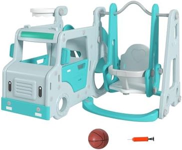 AIYAPLAY Gioco per Bambini 6 in 1 Set con Scivolo, Altalena, Canestro e Macchinina per Bambini con Volante, Regalo per Bambini da 18-48 Mesi, Azzurro