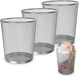 SENENQU Lot de 3 Corbeille à Papier, 12L Poubelle de Bureau Métal Maille, Petit Corbeille Poubelle Bureau de Cusine de Chambre de Salles de Bains - Argent