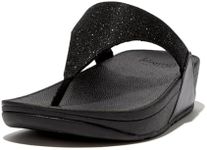 Fitflop Women's Lulu Shimmerlux Toe-Post Sandals, All Black, 7 US