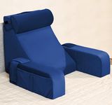 FOVERA Reading Pillow with Arm Support & Headrest | Backrest Wedge Pillow for Bed | High-Resilience Foam Bed Back Support Pillow for Reading, Working & Relaxing | Removable Velvet Cover (Navy Blue)