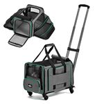 Paw Ballet Airline Approved Pet Carrier with Wheels, 2 Sides Expandable Rolling Cat Dog Carrier with Removable Base & Telescopic Handle, Pet Travel Carrier for Small Medium Cat Dog Under 20lbs