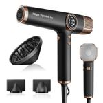 Faszin 110,000 RPM Ionic Hair Dryer, Lightweight High-Speed Motor for Fast Drying, Low Noise, 3 Magnetic Nozzles