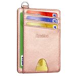 Slim Minimalist Front Pocket Wallet, Ecovision RFID Blocking Credit Card Holder Wallet with Detachable D-Shackle for Men Women (Glitter Rose Gold)