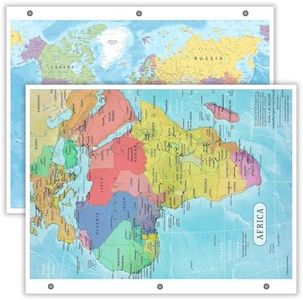 World Map & Africa Map Reference Page – Laminated, Double-Sided 3-Ring Binder Insert – Durable Gloss Geography Chart for Study (10 Pack)