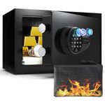 BONANO 0.5 Cub Safe Box, Biometric Safe with Backlit Touch Screen Keyapd, Fingerprint Safe with Fireproof Waterproof Bag and Mute Function, Small Safe Box for Money Valuables Jewelry and Documents