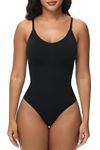 Bodysuit for Women Tummy Control Shapewear Body Shaper Seamless Spaghetti Strap Camisole Leotards Black Thong S-M