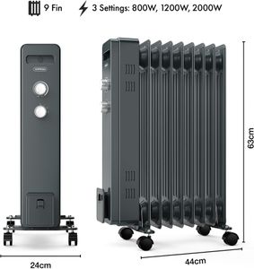 VonHaus 9-Fin Oil Heater 2000W – Portable Electric Radiator