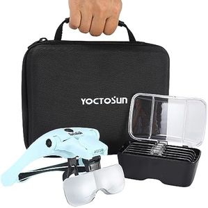 YOCTOSUN Magnifying Glasses with 4 LED Lights, Head Mount Magnifier with Storage Case,5 Lenses, Headband, Hands Free Lighted Head Magnifying Visor for Hobby Crafts & Close Work