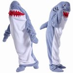 JOREAY Shark Blanket Onesie for Adult Kid, Soft Comfortable Wearable Blanket Hoodie, Funny Shark Costume Sleeping Bag Gifts for Women Men Light Blue