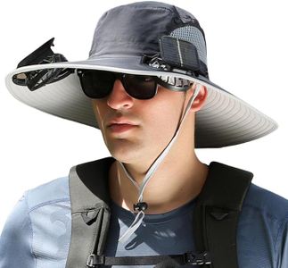 Outdoor Wide Brim Sun Hat with 2 Solar Fan Sun Bucket Hat for Men Women UPF 50+ Bucket Fishing & Beach Hat with Fan Built in (US, Alpha, Medium, XX-Large, Z-Dark Gray)
