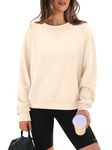 WIHOLL Fall Sweaters for Women Long Sleeve Basic Shirt Crewneck Sweatshirt Pleated Apricot XL