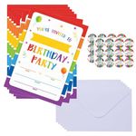 Birthday Invitations with Envelopes, 20 Pack Kids Rainbow Balloon Party Invitations for Boys Girls Party Supplies Decorations Blank Birthday Invites Card Baby Show