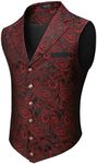 COOFANDY Men Vest Suit Red Paisley Gothic Steampunk Vest Formal Waistcoat Tuxedo Vests for Prom Wedding Party Wine Red, Large