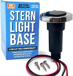 Boat Stern Light Base, Navigation and Anchor Light Base Socket, 2-Pin Plug for Stern Lights, Stainless Steel Trim, Vertical Slot Design for Boats