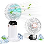 LYMYBETY Portable Handheld Fan, 4000mAh Mini USB Rechargeable Fan with Digital Display, Small Personal Pocket Fan with 5 Speeds, Foldable Desk Fan with Lanyard and Base for Home Travel (White)