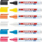 edding 95 glass marker - multi-coloured - 6 glass pens - round nib 1.5-3 mm - washable window marker pen - for writing and marking on glass surfaces, windows, glassboards, whiteboards - dry-wipeable