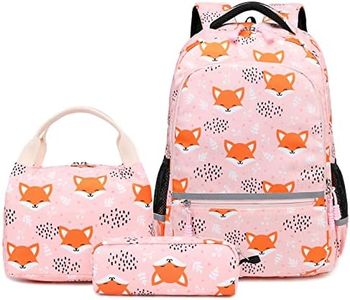 Cinlegar Cartable Fille Primaire CP- Sac à Dos Renard CE2 Elementaire Ensemble de 3 Pieces avec Sacs à Lunch et Trousse pour CE1 CM1 CM2 D'école Étudiants Enfant (Rose Renard)