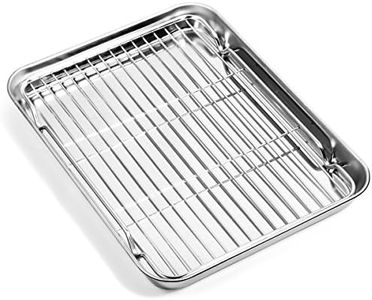 Baking Sheet & Rack Set (1 Sheet + 1 Rack), Zacfton Stainless Steel Cookie Pan for Baking with Cooling Rack, Size 10 x 8 x 1 Inch, Non-toxic & Heavy Duty & Non-stick