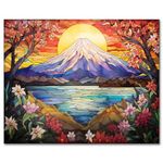 Paint by Numbers, Mount Fuji Paint by Number, Stained-Glass Style Adult Paint by Number Kits, Sunset Landscape Adults' Paint-by-Number Kits, 16X20 Inch Flameless Paint by Numbers Kit for Adults, Kids