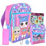 LOL Dolls Backpack and Lunch Box for Girls Bundle ~ Deluxe 16" L.O.L Backpack, Insulated Lunch Bag, and Over 300 LOL Stickers (LOL Dolls School Supplies), Lol Surprise Backpack, LOL Surprise Backpack