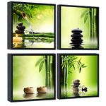 Wieco Art Modern 4 Panels Black Framed Contemporary Zen Giclee Canvas Prints Perfect Bamboo Green Pictures Paintings on Canvas Wall Art for Home Office Decorations Living Room Bedroom