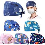 6 Pieces Women Scrub Caps Surgical Caps with Buttons Working Cap Adjustable Sweatband Bouffant Hats (Cute Animals), Show, polyester cotton