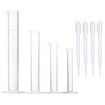 Rngeo Measuring Cylinder Set, 4 Sizes Graduated Polypropylene Lab Test Tubes in 100 ml, 50 ml, 25 ml, 10 ml for Laboratory, & Science Experiments with 4 Plastic Droppers in 3 ml