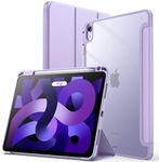 JETech Case for iPad Air 11-Inch M2 (2024), iPad Air 5/4 (2022/2020 5th/4th 10.9-Inch) with Pencil Holder, Clear Transparent Back Slim Stand Shockproof Tablet Cover (Light Purple)