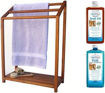 The Original Sula Versatile Teak Towel Rack & AquaTeak Two-Step Care Kit