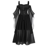 AMhomely Women Gothic Dress Steampunk Maxi Dress Vintage Medieval Mesh Dress Elegant Party Evening Cocktail Dress Corset High Waist Long Dress Black