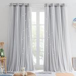 PONY DANCE Blackout Curtains for Nursery - Stars Cutout Decor for Bedroom Aesthetic Window Treatment Double Layer Drapes Sheer Overlay, W 52 x L 84 Inches, Silver Grey, 2 Panels