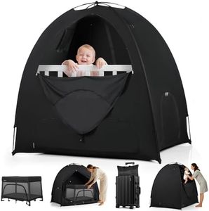 WANRU Blackout Tent for Pack and Play, 95% Light Blocking Portable Sleep Pod, Easy Setup No Tools, Pack n Play Cover Fits Standard Playards, Travel Canopy with Monitor Pouch, Black 53"x37"x55"