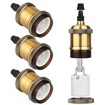 Zevnico E27 Lamp Holder, 4 Pcs E27 Bulb Holder, Brass Vintage Socket Light Bulb Holder, Ceramic Rated 4A 250V, for DIY Pendant Lamp Ceiling Hanging Light Retro Style Edison Screw Bulb Holder Adaptor