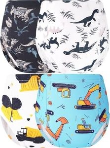 BliBliTaTa Boys Training Underwear Pants 4-Pack Toilet Potty Underpants Cotton Absorbent Padded Reusable Leak Resistant Feel Wet For Toddler Baby 8 10 Dinosaur Excavator