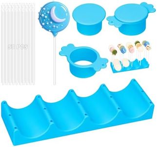 Silicone Cake Pop Mold Set, Round Cake Pop Cutter with Pusher, Tray and 50 Sticks, 15-Hole Cake Pop Holder, DIY Baking Molds Kit for Parties, Wedding, Home Desserts Making - Blue