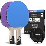 PRO SPIN Ping Pong Paddle - Premium Table Tennis Racket with Carbon Fibre, Professional Level Rubber, 2mm Sponge, 7-Ply Blade with Rubber Protector Case for Table Tennis Paddles (Blue/Violet, 2-Pack)