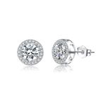 SLUYNZ Sterling Silver Cubic Zirconia Round Halo Stud Earrings for Women Teens Round Simulated Diamond Stud Earrings Round CZ Stud Earrings 7MM/8MM/9MM (B-8MM-SILVER)