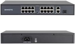 ONWOTE 16 Ports Ethernet PoE Switch @ 300W, 2 x Uplink Gigabit RJ45 Ports, 1 x SFP Slot, Support 4K 8MP 5MP PoE IP Security Cameras, Add-on PoE Injector to PoE NVR System