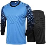 Freebily Kids Padded Goalie Shirt with Shorts Set Football Soccer Goalkeeper Jersey Tracksuit Sports Training Uniform Blue 11-13 Years