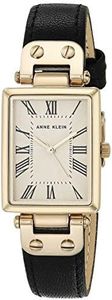 Anne Klein Women's Leather Strap Watch, AK/3752, Black/Gold, Quartz Movement