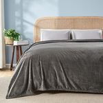 NEWCOSPLAY Super Soft Queen Blanket Dark Grey Premium Silky Flannel Fleece Leaves Pattern Lightweight Bed Blanket All Season Use (Dark Grey, Queen(90"x90"))