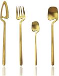 JASHII Hangable 24-Piece Silverware Set, Satin Finish Flatware Cutlery Set Service for 6, Knives/Forks/Spoons Included, Dishwasher Safe (Matte Gold)