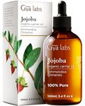 Gya Labs Organic Jojoba Carrier Oil for Skin - Vegan & Pure Jojoba Oil Organic Cold Pressed Unrefined - Jojoba Oil for Hair, Body, Ear Stretch, Nails, Makeup Remover & Facial Moisturizer (100ml)