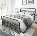 YALAXON Vintage Sturdy Queen Size Metal Bed Frame with Headboard and Footboard Basic Bed Frame No Box Spring Needed (Queen, Gray Silver)