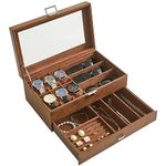 IBUYKE Watch Box 6 Slots PU Leather Watch Case for Men - Jewelry Display Drawer Case with Glass Top,Smooth Velvet Lining JWB002Z