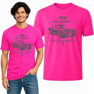 Ford Mustang Legendary Performance Est 1964 | Retro Vintage | Novelty Merch Racing Merchandise Cars and Trucks Men's T-Shirt, Neon Pink, 3X-Large